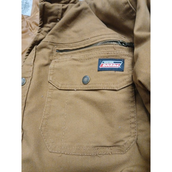Dickies Jacket Mens Large Brown Canvas Quilted Lined Hooded Workwear Full Zip - Picture 4 of 8